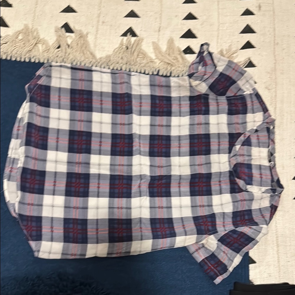 Equipment Blue and Red Plaid Blouse with Gathered Neckline